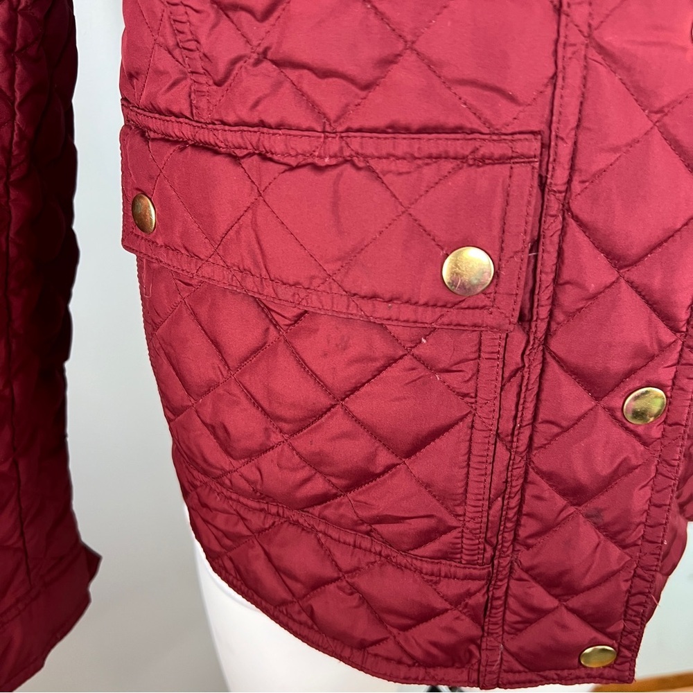 J.Crew Quilted Down-Filled Jacket Burgundy Corduroy Collar Women’s Size XS - Picture 5 of 13